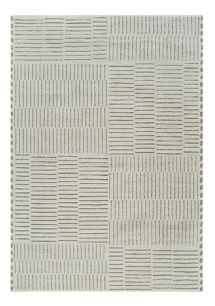 7' X 10' Cream and Green Abstract Distressed Area Rug
