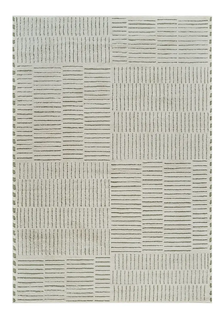 7' X 10' Cream and Green Abstract Distressed Area Rug