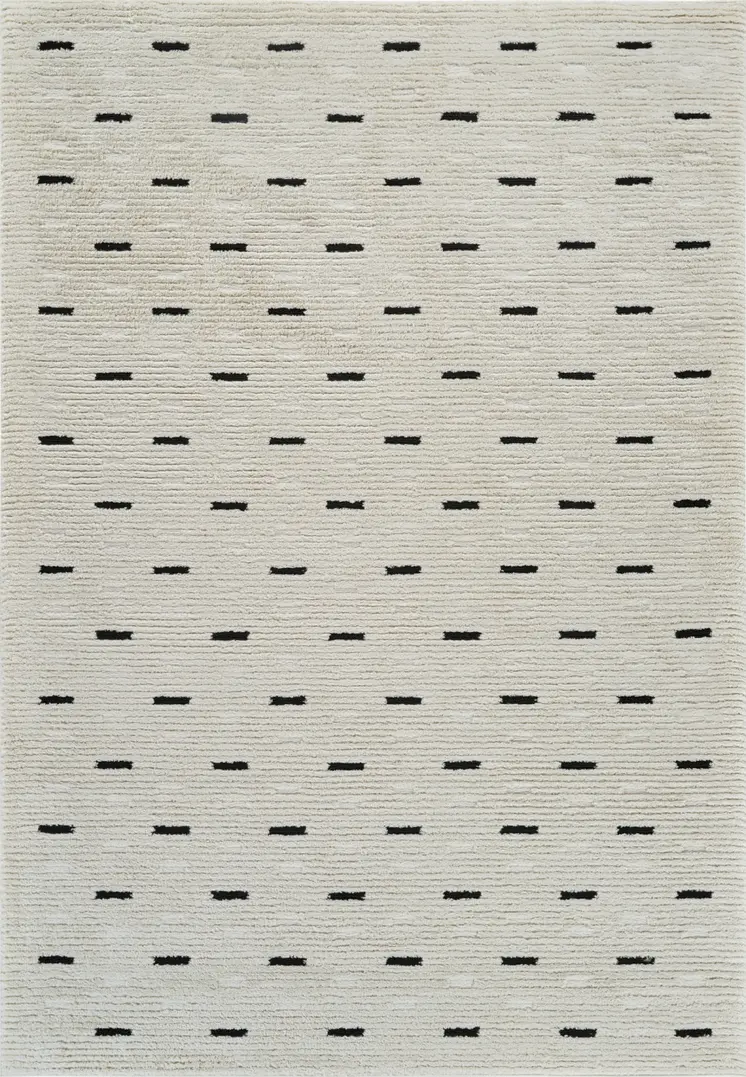 5' X 8' Cream and Black Abstract Distressed Area Rug