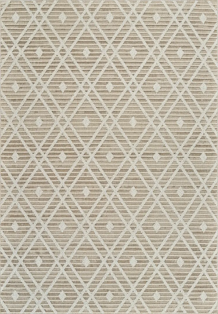4' X 6' Cream and Brown Geometric Distressed Indoor Outdoor Area Rug
