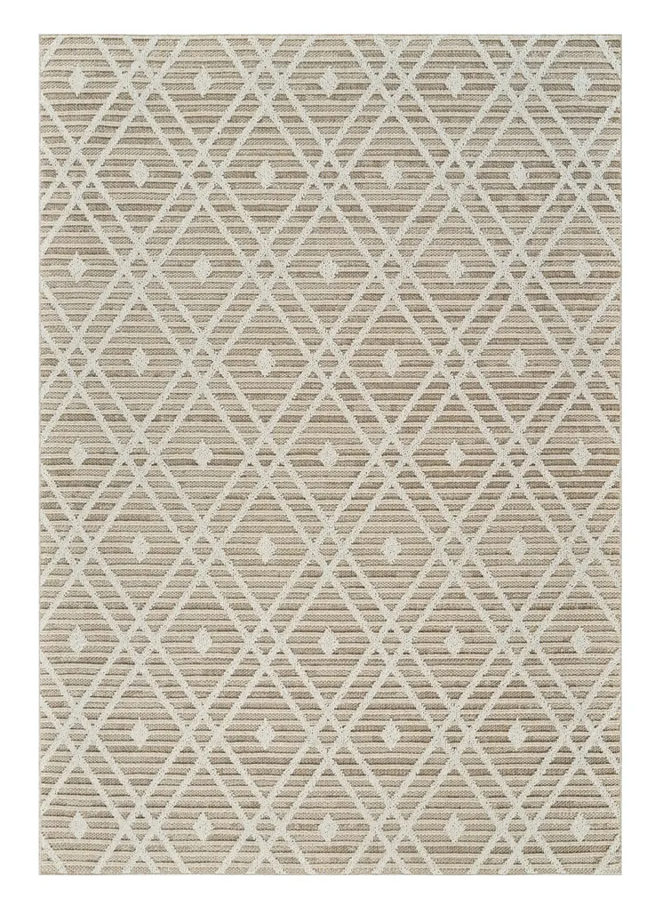 4' X 6' Cream and Brown Geometric Distressed Indoor Outdoor Area Rug