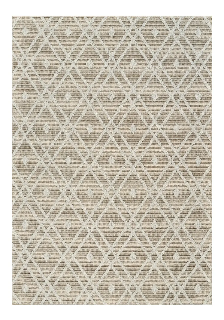 8' X 11' Cream and Brown Geometric Distressed Indoor Outdoor Area Rug