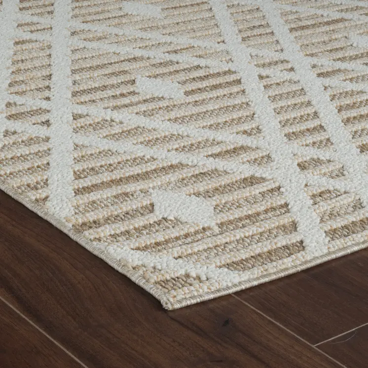 8' X 11' Cream and Brown Geometric Distressed Indoor Outdoor Area Rug