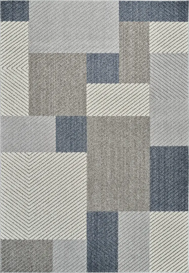 4' X 6' Gray And Blue Geometric Distressed Indoor Outdoor Area Rug