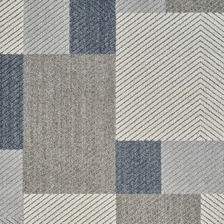 4' X 6' Gray And Blue Geometric Distressed Indoor Outdoor Area Rug