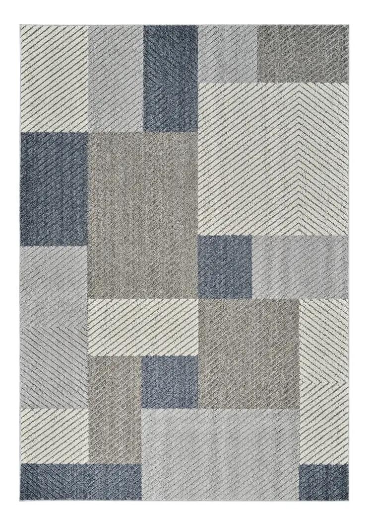 4' X 6' Gray And Blue Geometric Distressed Indoor Outdoor Area Rug