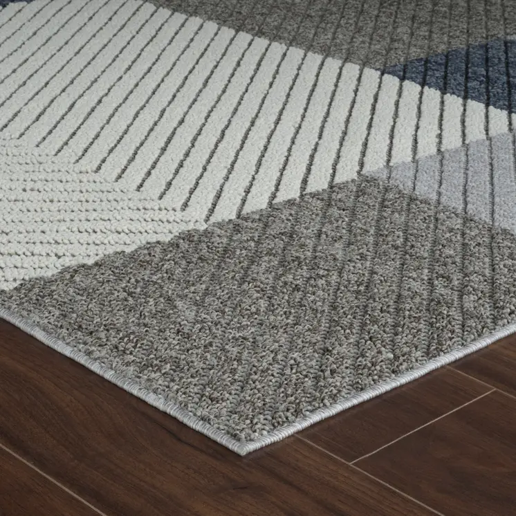 4' X 6' Gray And Blue Geometric Distressed Indoor Outdoor Area Rug