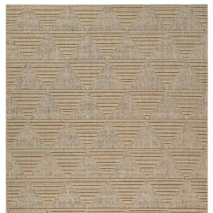 7' X 10' Beige and Brown Geometric Distressed Indoor Outdoor Area Rug