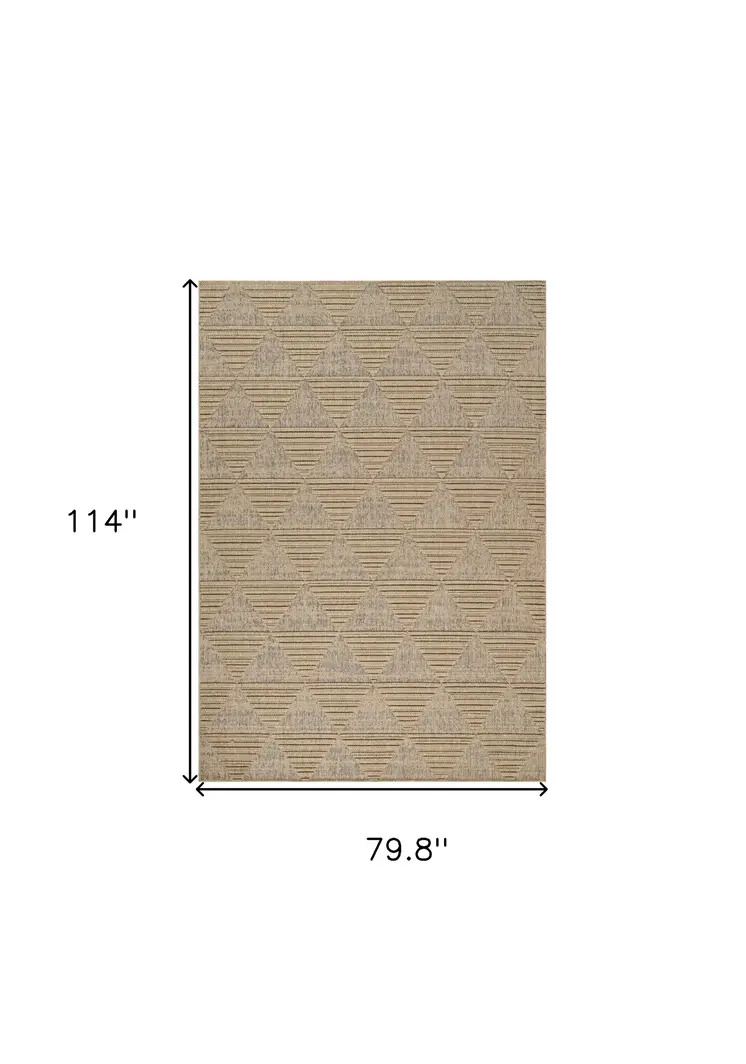 7' X 10' Beige and Brown Geometric Distressed Indoor Outdoor Area Rug