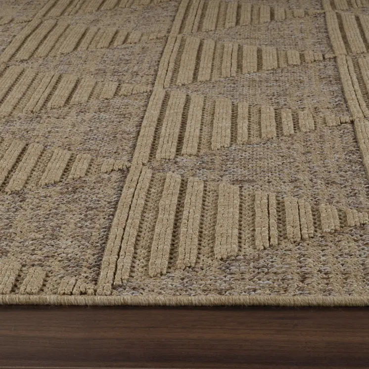 7' X 10' Beige and Brown Geometric Distressed Indoor Outdoor Area Rug