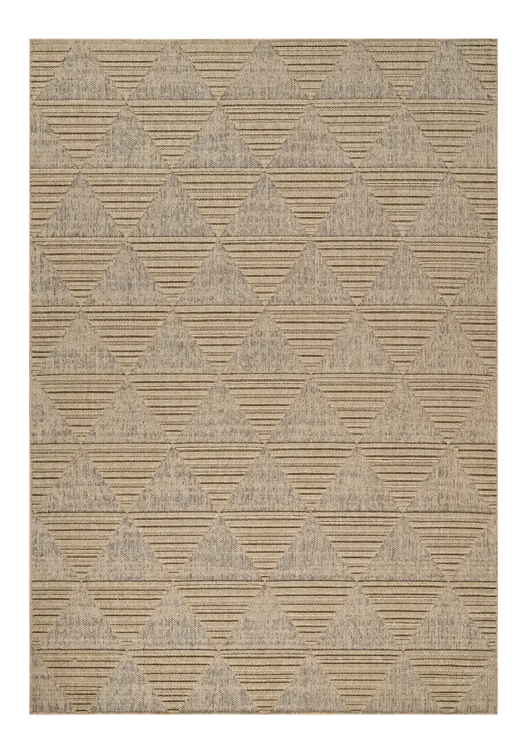 7' X 10' Beige and Brown Geometric Distressed Indoor Outdoor Area Rug