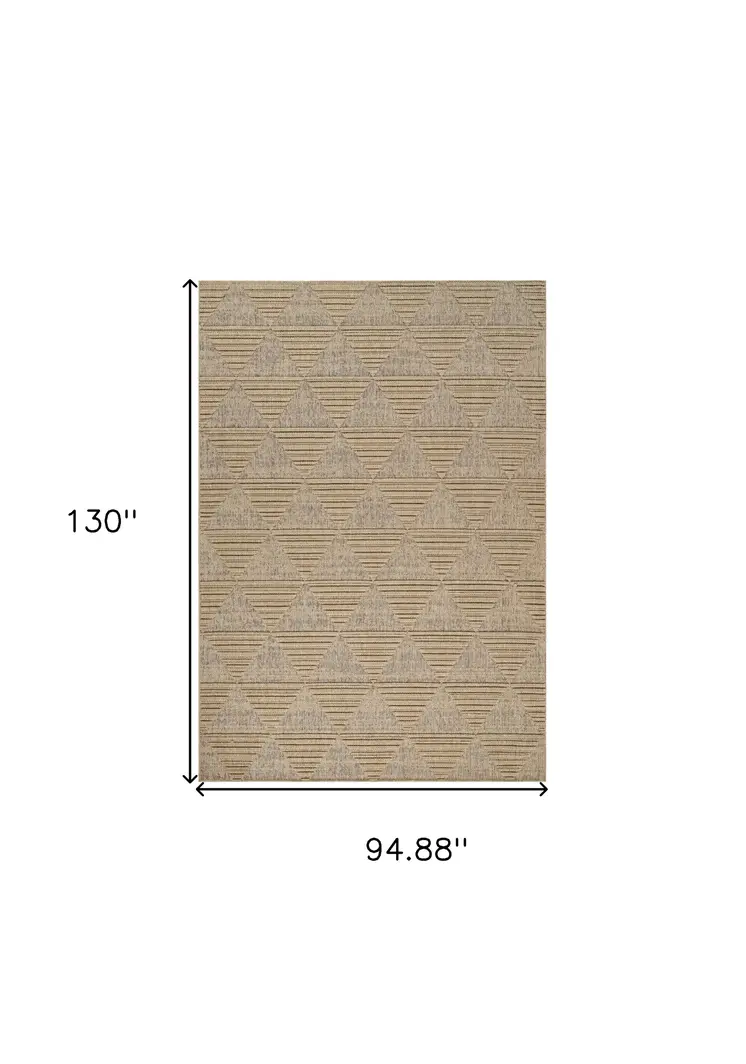 8' X 11' Beige and Brown Geometric Distressed Indoor Outdoor Area Rug
