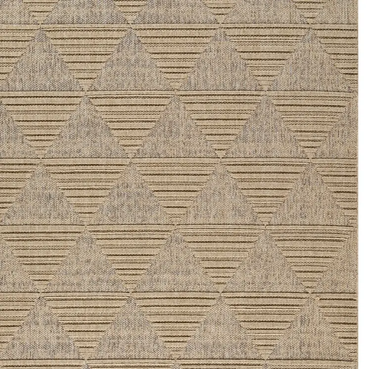8' X 11' Beige and Brown Geometric Distressed Indoor Outdoor Area Rug