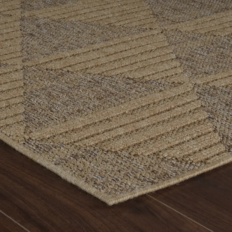 8' X 11' Beige and Brown Geometric Distressed Indoor Outdoor Area Rug