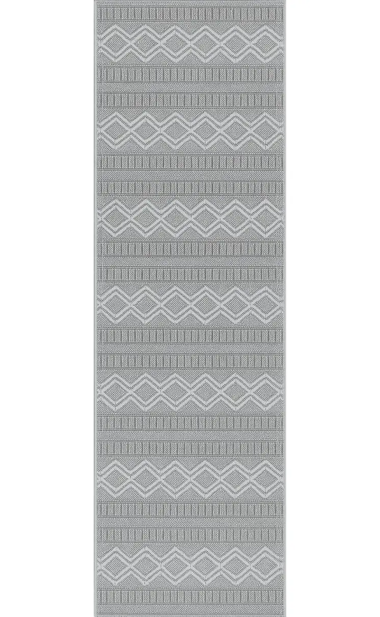 8' Beige And Gray Striped Distressed Indoor Outdoor Runner Rug