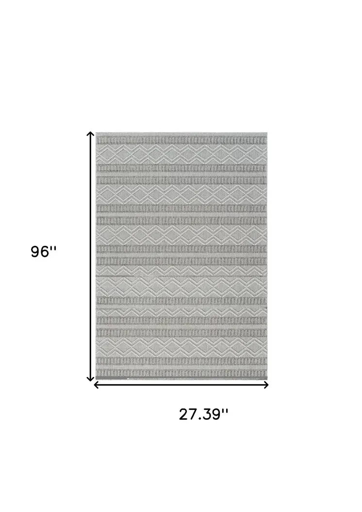 8' Beige And Gray Striped Distressed Indoor Outdoor Runner Rug