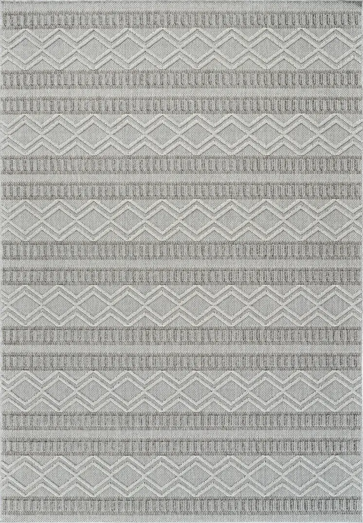 8' X 11' Beige And Gray Striped Distressed Indoor Outdoor Area Rug