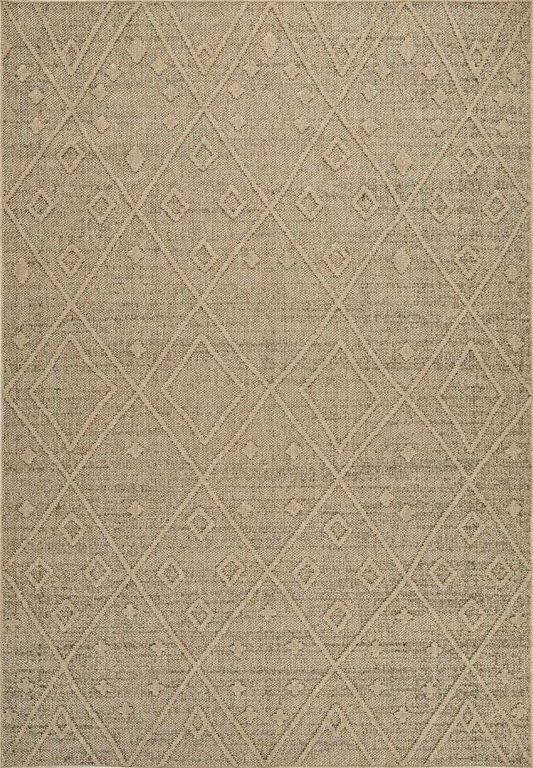 8' X 11' Beige and Brown Geometric Distressed Indoor Outdoor Area Rug