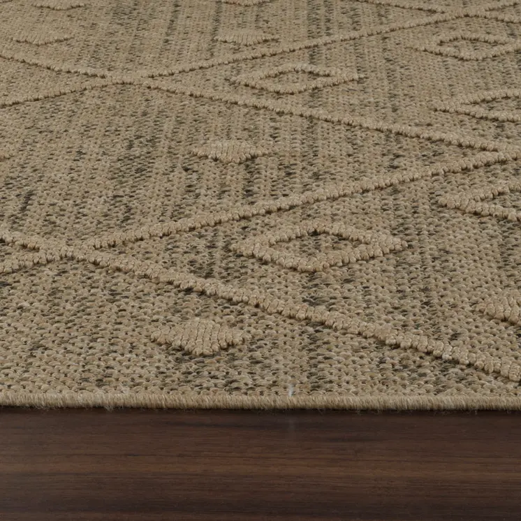 8' X 11' Beige and Brown Geometric Distressed Indoor Outdoor Area Rug