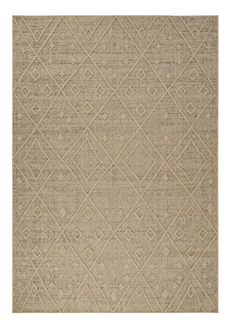 8' X 11' Beige and Brown Geometric Distressed Indoor Outdoor Area Rug
