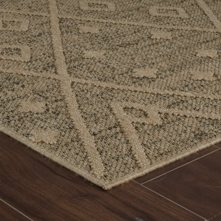 8' X 11' Beige and Brown Geometric Distressed Indoor Outdoor Area Rug