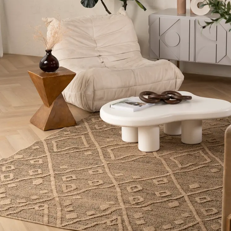 8' X 11' Beige and Brown Geometric Distressed Indoor Outdoor Area Rug