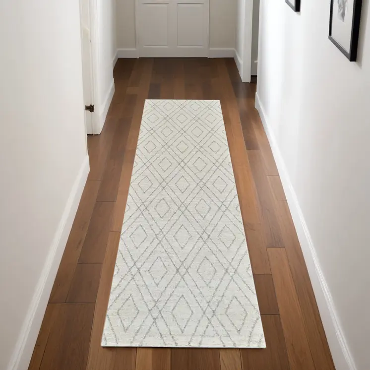 8' Beige and Gray Abstract Non Skid Runner Rug