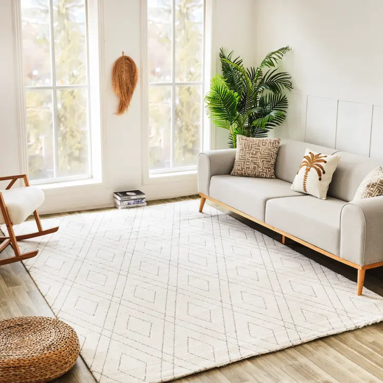 5' X 8' Beige and Gray Abstract Non Skid Area Rug