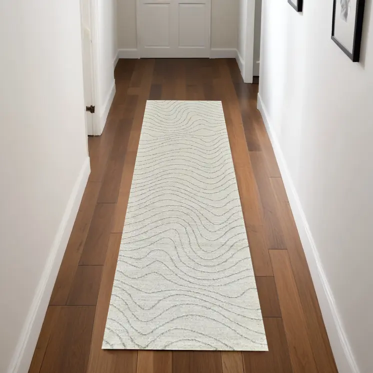 8' Cream and Beige Abstract Non Skid Runner Rug