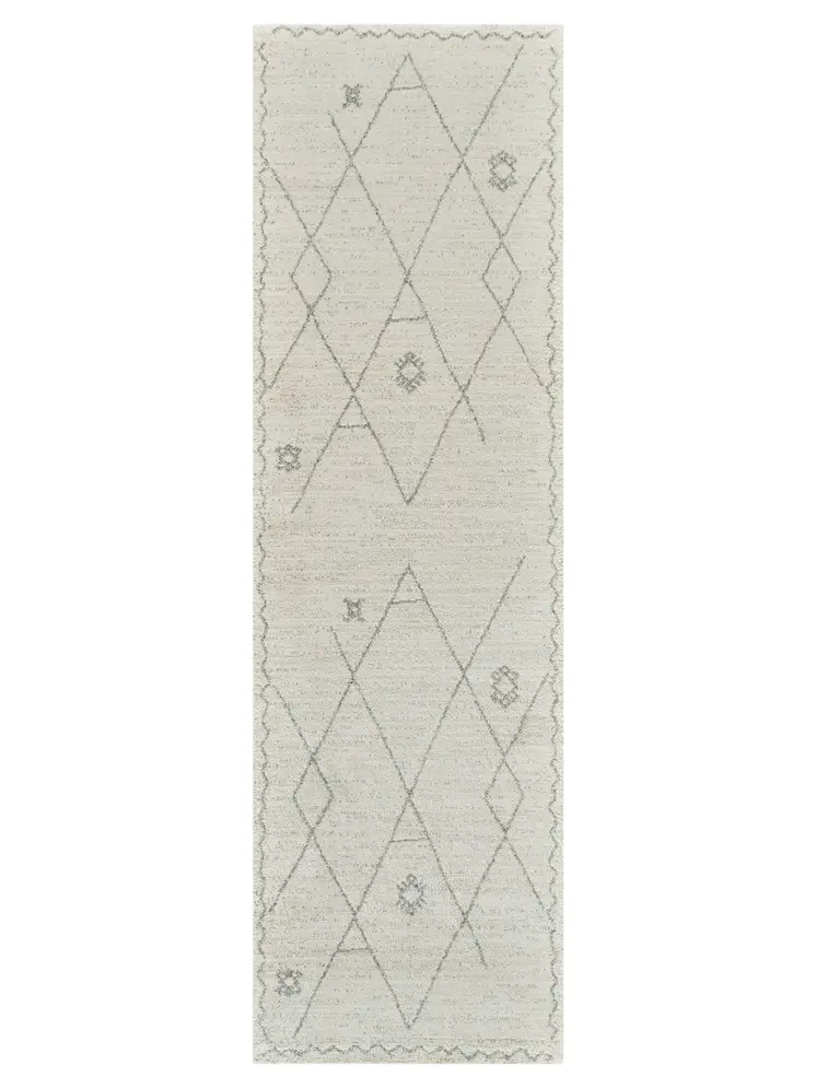 8' Cream and Beige Abstract Non Skid Runner Rug