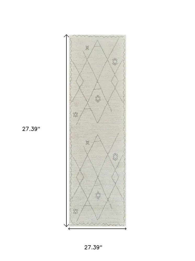 8' Cream and Beige Abstract Non Skid Runner Rug
