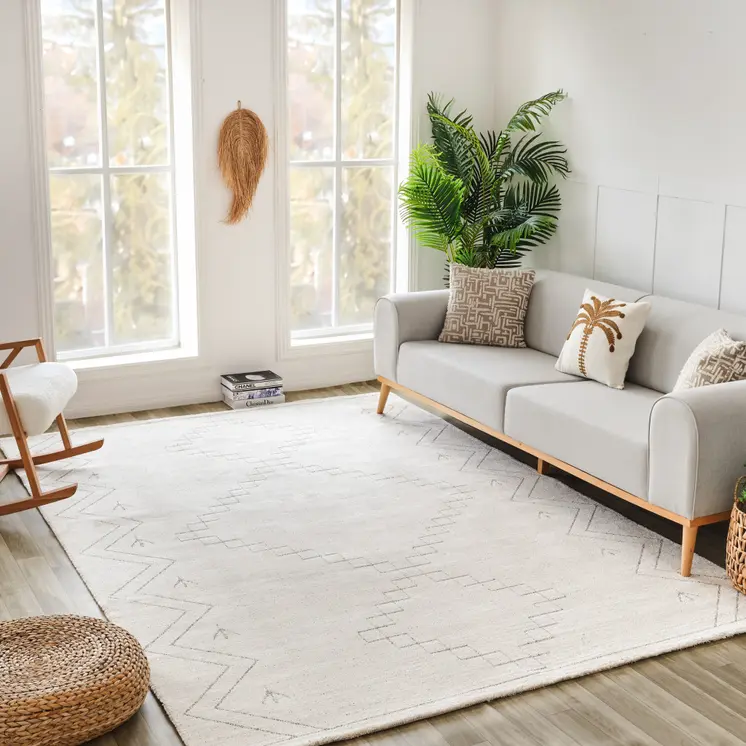 5' X 8' Cream and Beige Abstract Distressed Area Rug