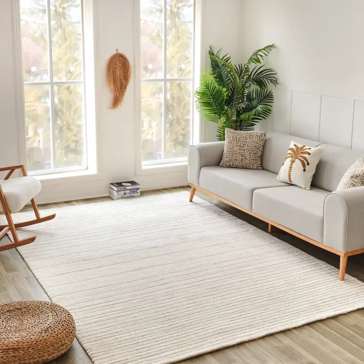 7' X 10' Cream and Beige Abstract Non Skid Area Rug