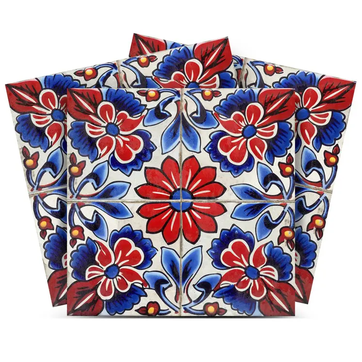 12" x 12" Red Steel Blue and White Smoke Aleck Mosaic Peel and Stick Removable Tiles
