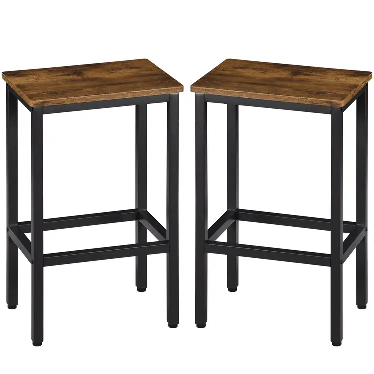 Set of Two 26" Brown and Black Steel and Wood Backless Counter Height Bar Chairs