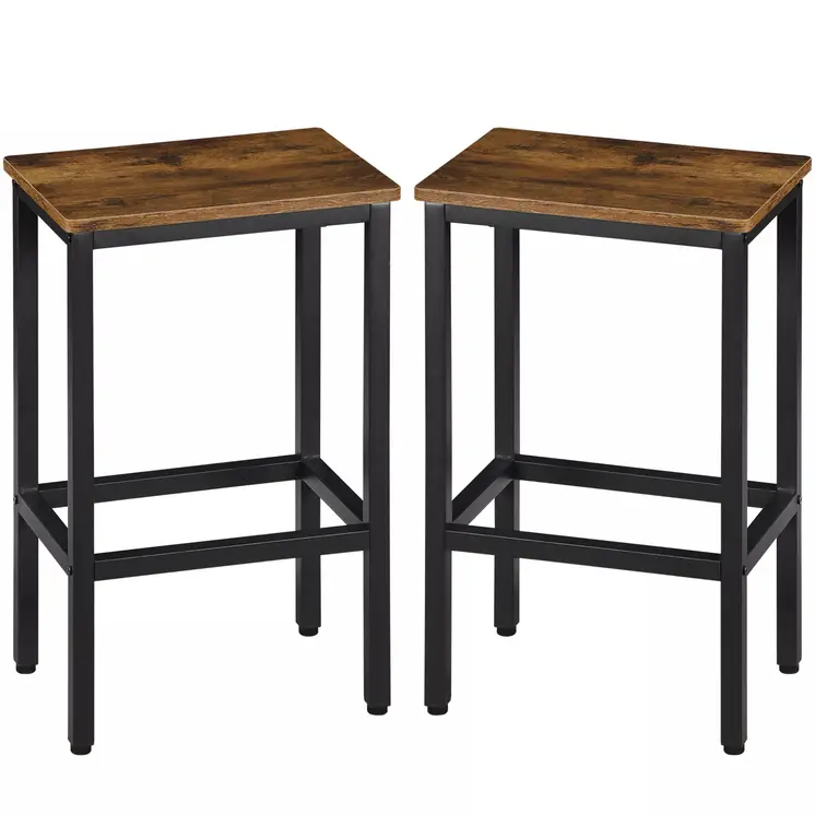 Set of Two 26" Brown and Black Steel and Wood Backless Counter Height Bar Chairs