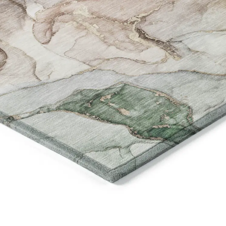 2' X 3' Gray and Gold Abstract Washable Non Skid Indoor Outdoor Area Rug