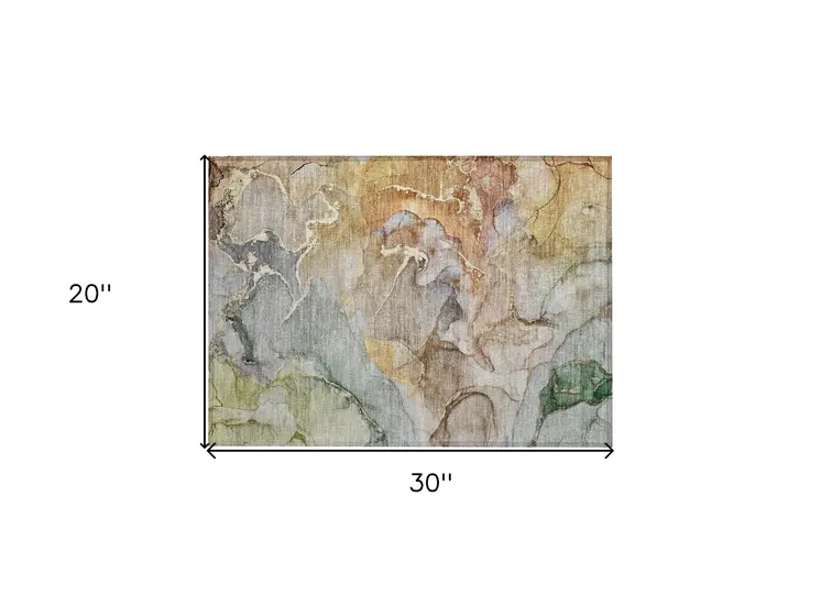 2' X 3' Gray and Gold Abstract Washable Non Skid Indoor Outdoor Area Rug