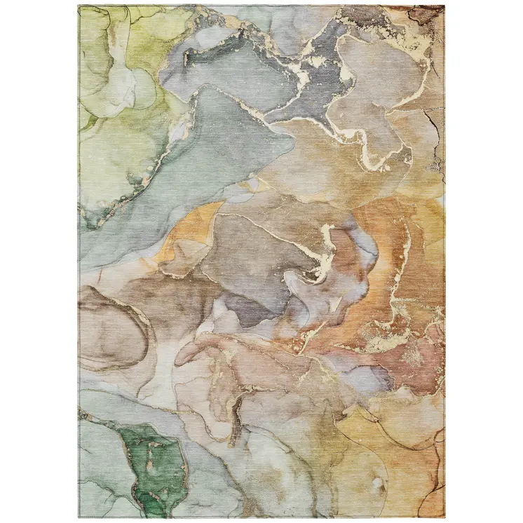 5' X 8' Gray and Gold Abstract Washable Non Skid Indoor Outdoor Area Rug