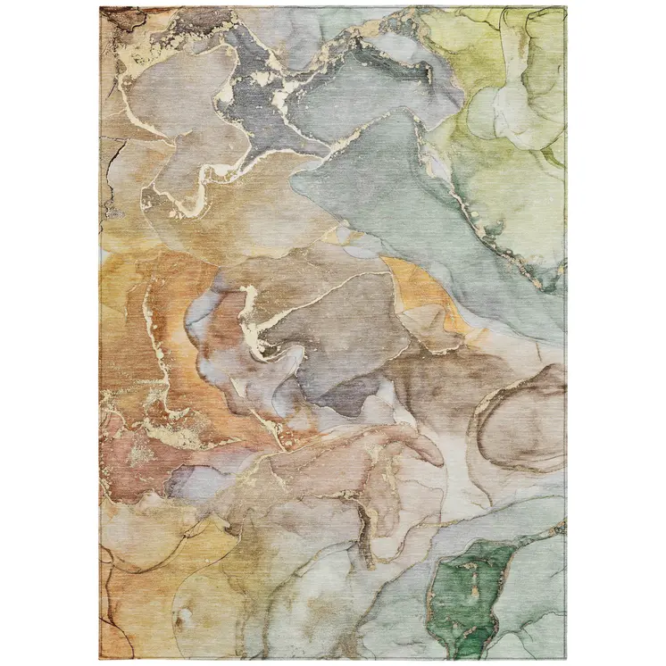 8' X 10' Gray and Gold Abstract Washable Non Skid Indoor Outdoor Area Rug