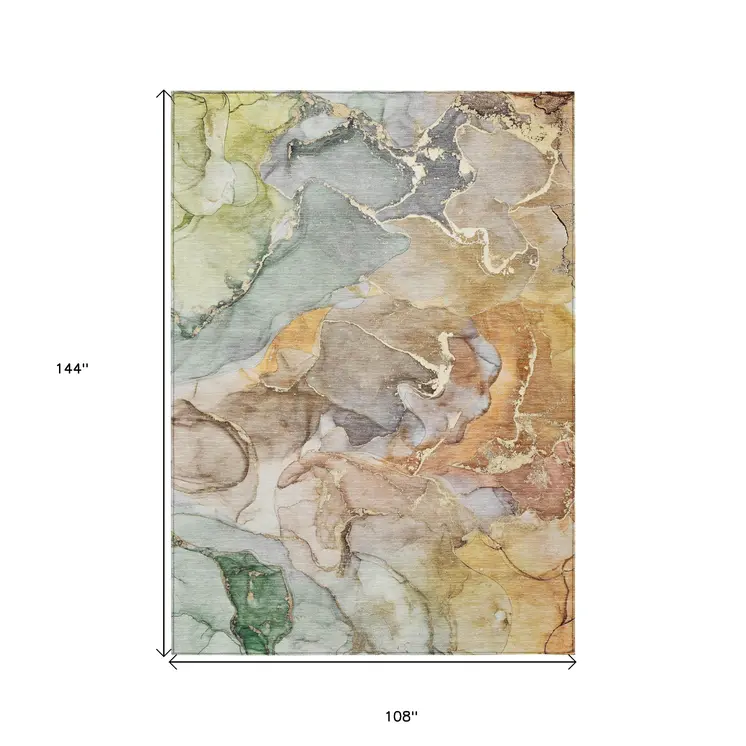 9' X 12' Gray and Gold Abstract Washable Non Skid Indoor Outdoor Area Rug