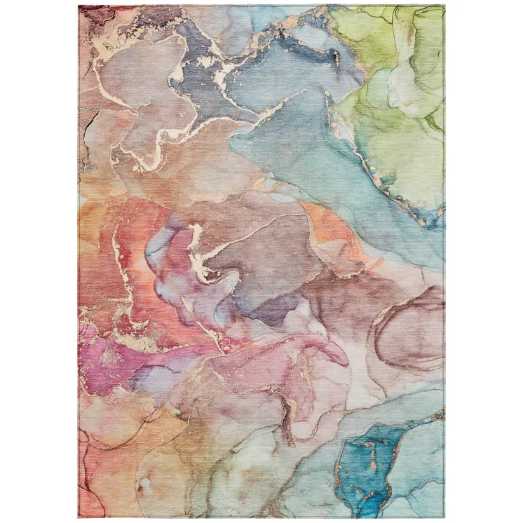 5' X 8' Blue Abstract Washable Non Skid Indoor Outdoor Area Rug