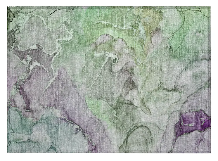 2' X 3' Green and Purple Abstract Washable Indoor Outdoor Area Rug