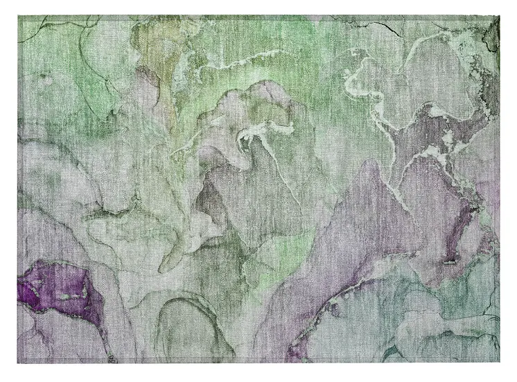 2' X 3' Green and Purple Abstract Washable Indoor Outdoor Area Rug