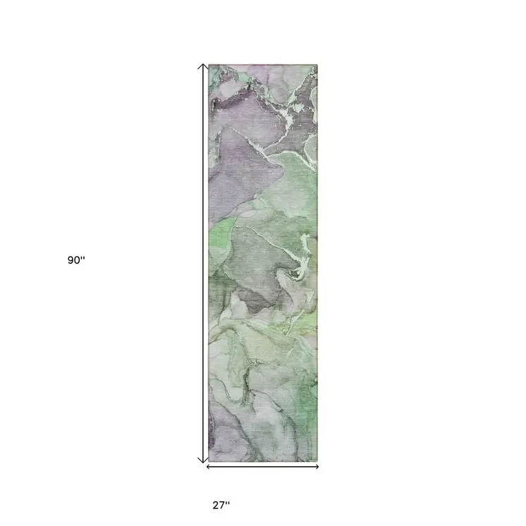 8' Runner Green Abstract Washable Non Skid Indoor Outdoor Runner Rug