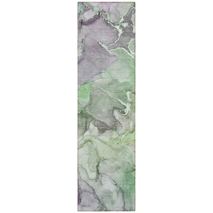 8' Runner Green Abstract Washable Non Skid Indoor Outdoor Runner Rug