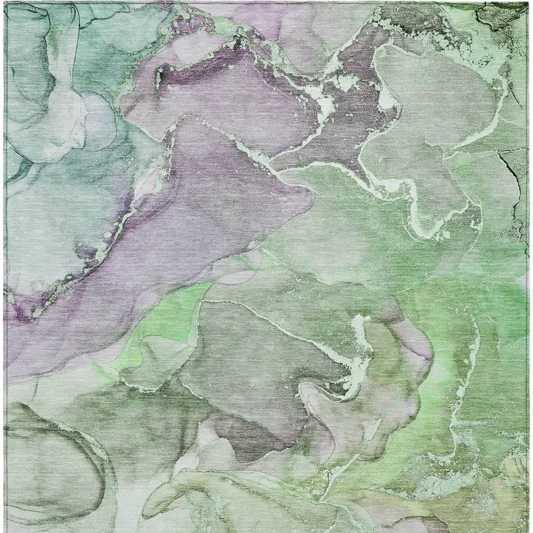 3' X 5' Green Abstract Washable Non Skid Indoor Outdoor Area Rug
