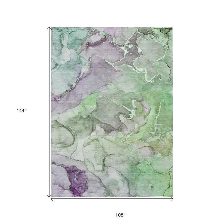 9' X 12' Green Abstract Washable Non Skid Indoor Outdoor Area Rug