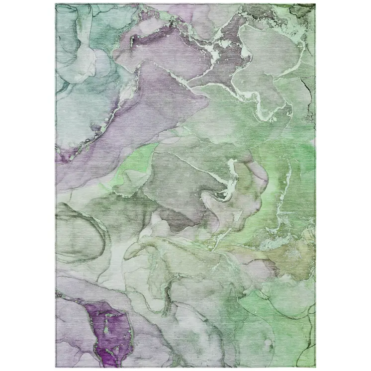 10' X 14' Green Abstract Washable Non Skid Indoor Outdoor Area Rug