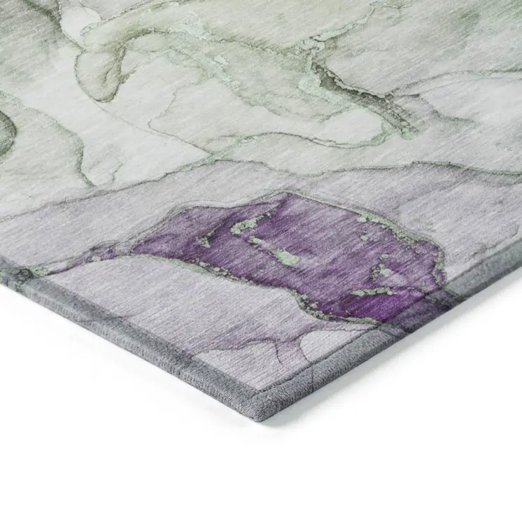 10' X 14' Green Abstract Washable Non Skid Indoor Outdoor Area Rug